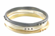 Wave Bangle Bracelets Oxidized Sterling, Sterling Silver, 18k Gold Plated over Sterling with Accents Hand-Sanded